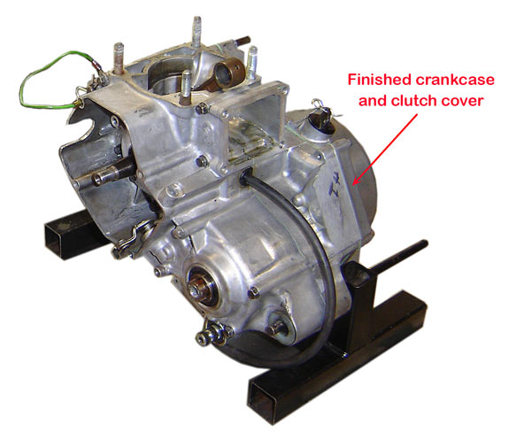 Picture of modified Honda CR85 engine crankcases