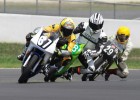 #67 Vincent Bell Moriwaki 85 leads #18 Chris Pickett Honda CBR150 and #29 Dave Mason Honda150 as they charge uphill. Vincent finished 6th. in the Motolite Championship. Photo: Thumper.